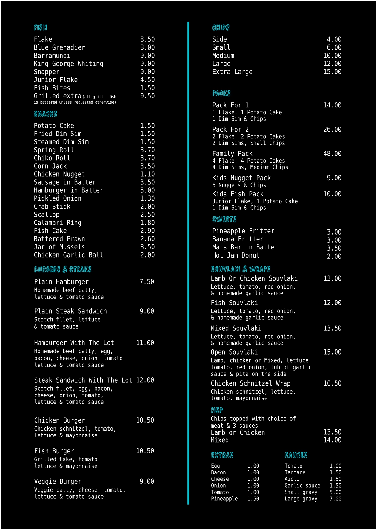 The Fish Shop - Menu